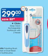 Clicks Deep Clean Rechargeable Toothbrush With 2 Heads-Each
