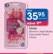 Clicks Women's Triple Blade Disposable Razors 5 Pack-Per pack