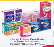 Always, Tampax Or Discreet Sanitary Products-Per Pack