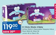Clicks Made 4 Baby Active Stretch Disposable Nappies value Pack-Per Pack