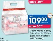 Clicks Made 4 Baby Wipes-6 x 80 Per Pack