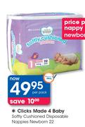 Clicks Made 4 Baby Softly Cushioned Disposable Nappies Newborn 22-Per Pack