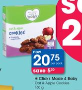 Clicks Made 4 Baby Oat & Apple Cookies-160g Per Pack