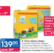 Clicks Made 4 Baby Dryprotect Disposable Nappies Jumbo Pack-Per Pack