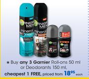 Garnier Roll-Ons-50ml Or Deodorants-150ml Each