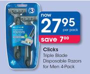 Clicks Triple Blade Disposable Razors For Men 4 Pack-Per Pack