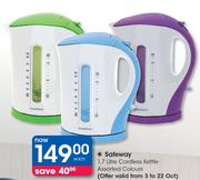 Safeway 1.7Ltr Cordless Kettle Assorted Colours-Each