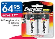 Energizer Max D Batteries 2 Pack-Per Pack