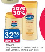 Vaseline Body Lotion-400ml Or Body Cream-500ml(Excl.Camphor, Firming & Even Tone)-Each