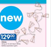 Clicks String Of 10 LED Warm White Battery Operated Lights-Per String