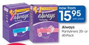 Always Pantyliners 20 Or 40 Pack-Per Pack