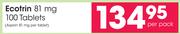 Ecotrin 81mg-100 Tablets Per Pack