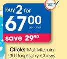 Clicks Multivitamin 30 Raspberry Chews-For 2