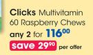 Clicks Multivitamin 60 Raspberry Chews-For 2