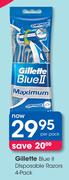 Gillette Blue II Disposable Razors-4 Per Pack