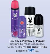 Playboy or Playgirl Roll-Ons-50ml or Deodorants-90ml or 150ml-Each