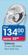 Safeway 10cm USB Metal Mini Desk Fan