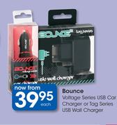 Bounce Voltage Series USB Car Charger or Tag Series USB Wall Charger-Each