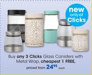 Clicks Glass Canisters With Metal Wrap-Each