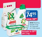 Ariel Washing Powder-4Kg, 30 Capsules or Liquid-4Ltr Each