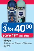 Nivea Roll-On for Men or Women-3 x 50ml