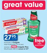 Colgate Total Toothpaste-75ml and Receive a Free Colgate Plax Mouthwash-250ml