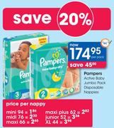 Pampers Active Baby Jumbo Pack Disposable Nappies-Per Pack