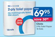 Clicks 2-Ply Toilet Paper 18 Rolls-Per Pack