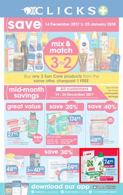 Clicks : Mid Month Savings (14 Dec 2017 - 23 Jan 2018), page 1