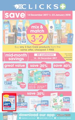 Clicks : Mid Month Savings (14 Dec 2017 - 23 Jan 2018), page 1