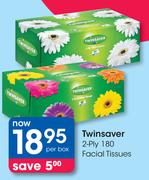  Twinsaver 2-Ply 180 Facial Tissues-Per Box