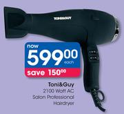 Toni & Guy 2100 Watt AC Salon Professional Hairdryer-Each