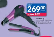 Safeway 2200 Watt Hairdryer & Straightener Set-Per Set