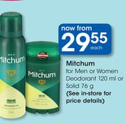 Mitchum For Men Or Women Deodorant-120ml Or Solid 76g-Each