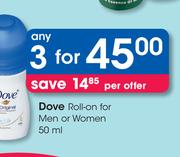 Dove Roll On For Men Or Women-3 x 50ml