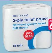 Clicks 2 Ply Toilet Paper 18 Rolls-Per Pack