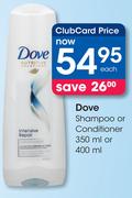 Dove Shampoo Or Conditioner 350ml Or 400ml-Each