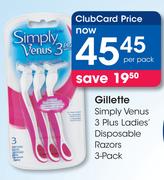 Gillette Simply Venus 3 Plus Ladies Disposable Razors-3 Pack