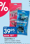 Super Max 3 Men's Or Ladies 5 Pack Disposable Razor Blades-Per Pack