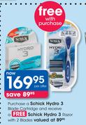 Schick Hydro 3 Blade Cartridge Free Schick Hydro 3 Razor With 2 Blades-Per Offer