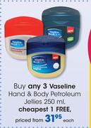 Vaseline Hand & Body Petroleum Jellies-250ml Each
