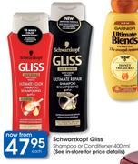 Schwarzkopf Gliss Shampoo Or Conditioner-400ml Each