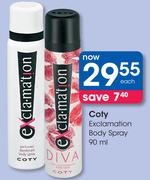 Coty Exclamation Body Spray-90ml Each