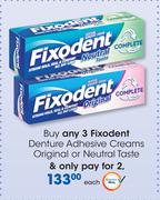 Fixodent Denture Adhesive Creams Original Or Neutral Taste-Each
