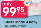 Clicks Made 4 Baby 480 Baby Wipes-Per Pack