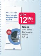 Clicks Twin Blade Disposable Razors 5 Pack-Per Pack