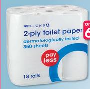 Clicks 2 Ply Toilet Paper 18 Rolls-Per Pack