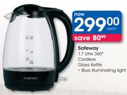 Safeway 1.7Ltr 360° Cordless Glass Kettle-Each