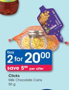 Clicks Milk Chocolate Coins-2 x 50g