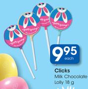 Clicks Milk Chocolate Lolly-18g Each